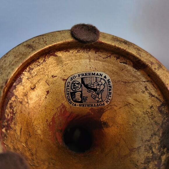 VTG FREEMAN & MCFARLIN Compote Bowl Gilded Green Enamel Inside 5.5" Tall - Picture 2 of 5